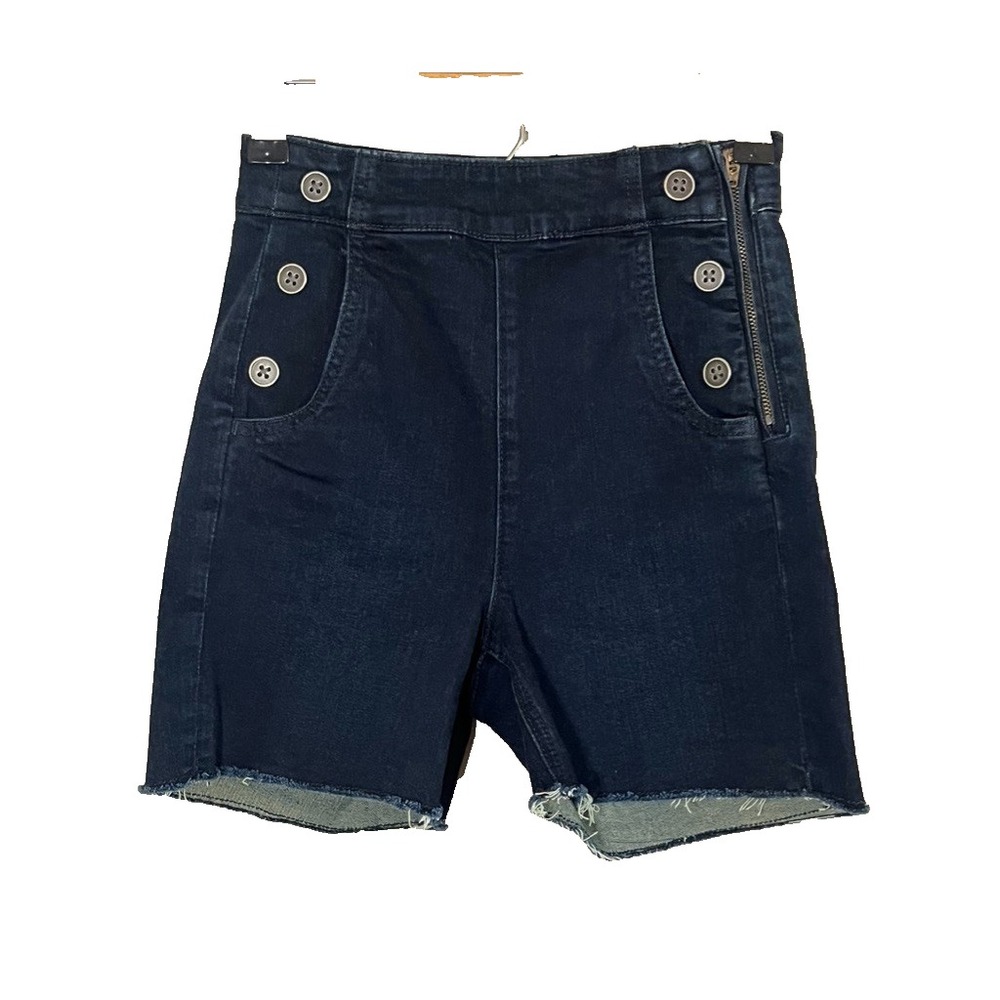 American Eagle Super Sky High Shortie Denim Jean Shorts Blue 2 Sailor Retro 90s